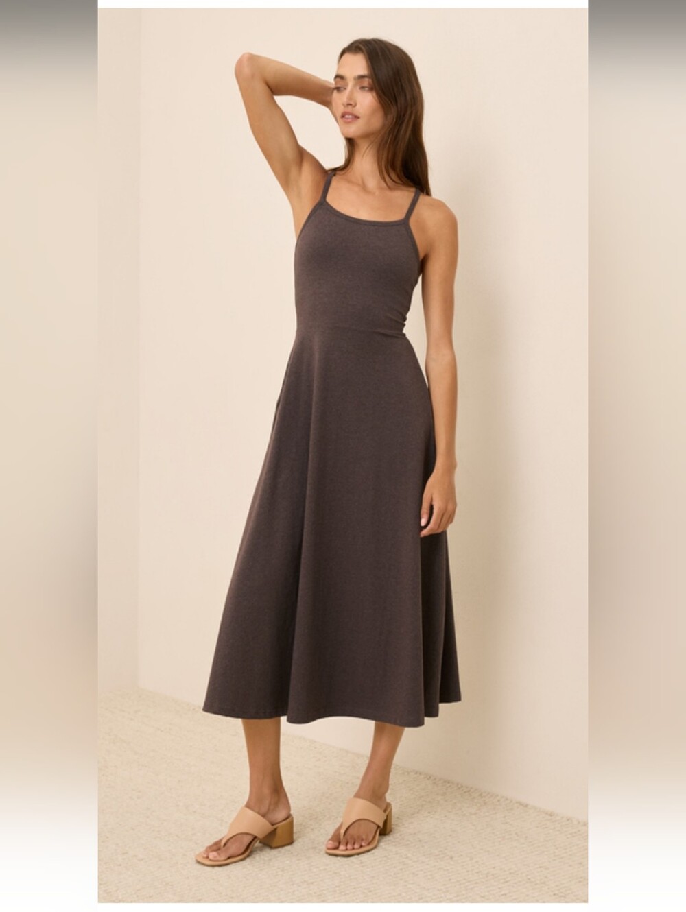 Pact - Fit & Flare Midi Tank Dress - Chocolate Heather Brown - Picture 1 of 1